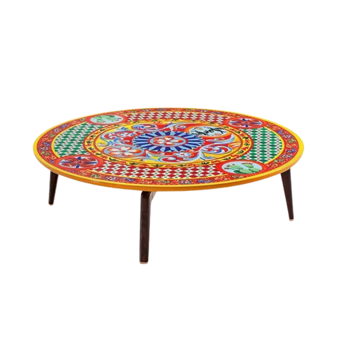 Dolce & Gabbana Casa furniture featuring Carretto or Blu Mediterraneo motifs at Royal Interiors Singapore.