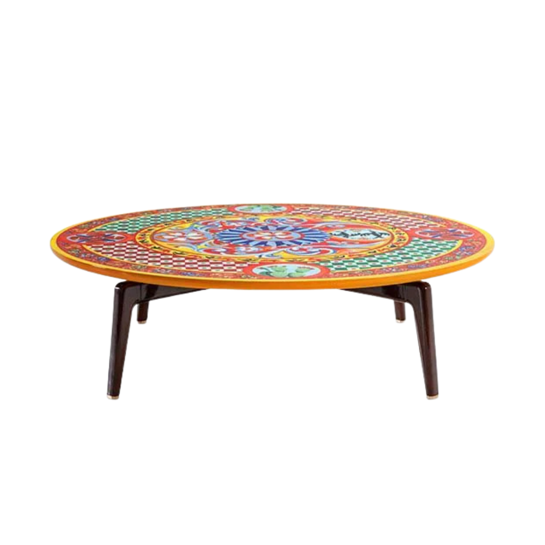 Dolce & Gabbana Casa furniture featuring Carretto or Blu Mediterraneo motifs at Royal Interiors Singapore.