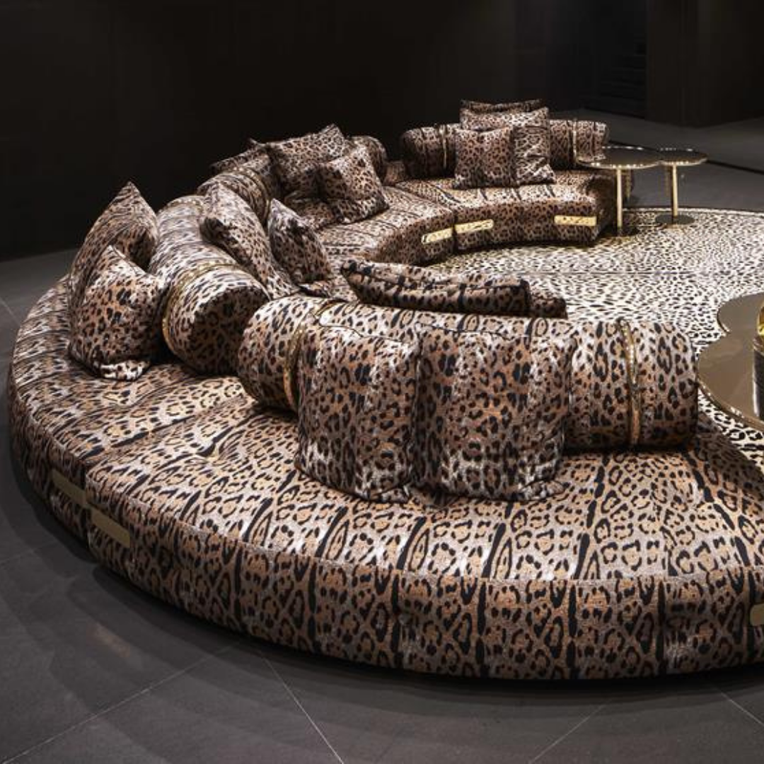 Dolce & Gabbana Casa furniture featuring Carretto or Blu Mediterraneo motifs at Royal Interiors Singapore.