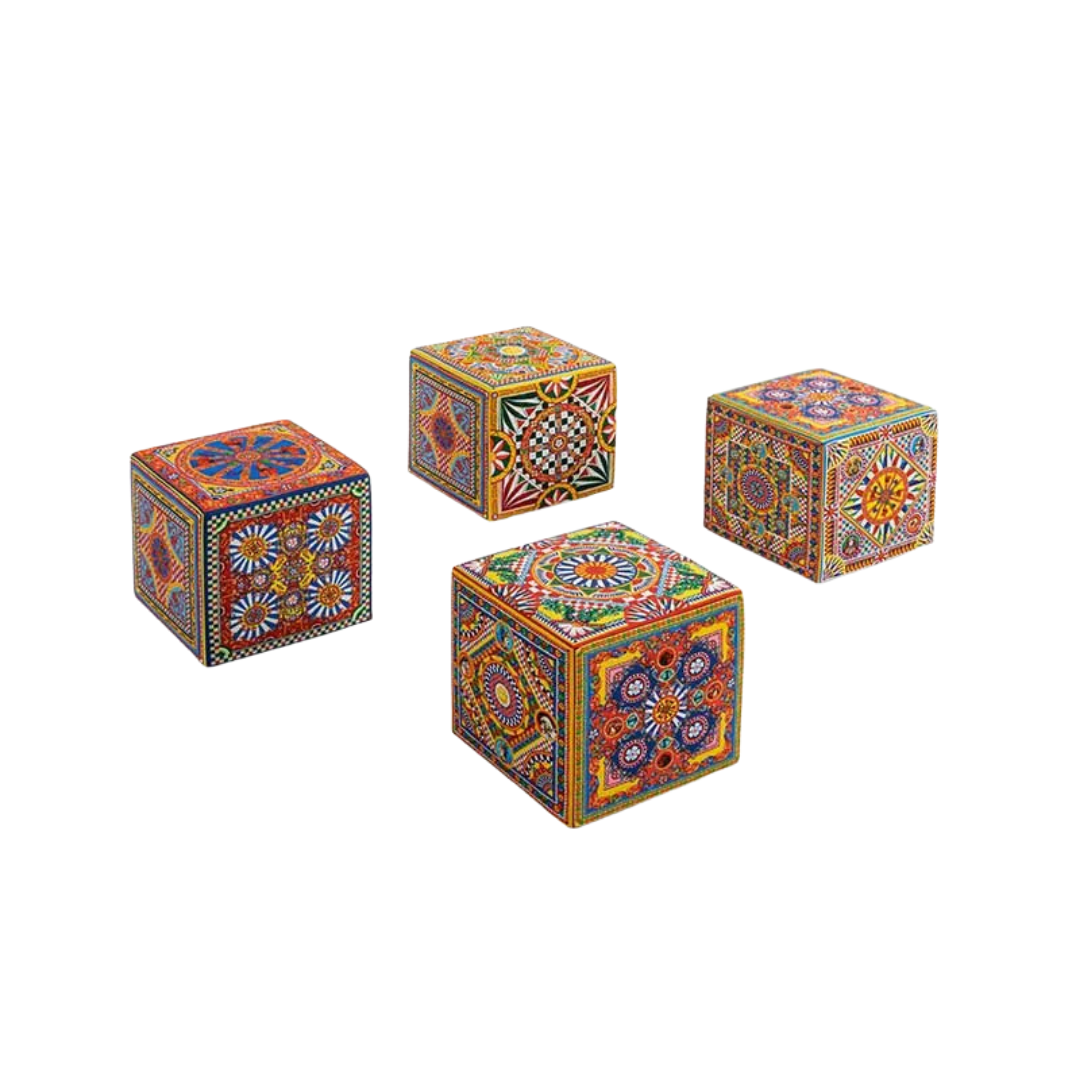 Dolce & Gabbana Casa furniture featuring Carretto or Blu Mediterraneo motifs at Royal Interiors Singapore.