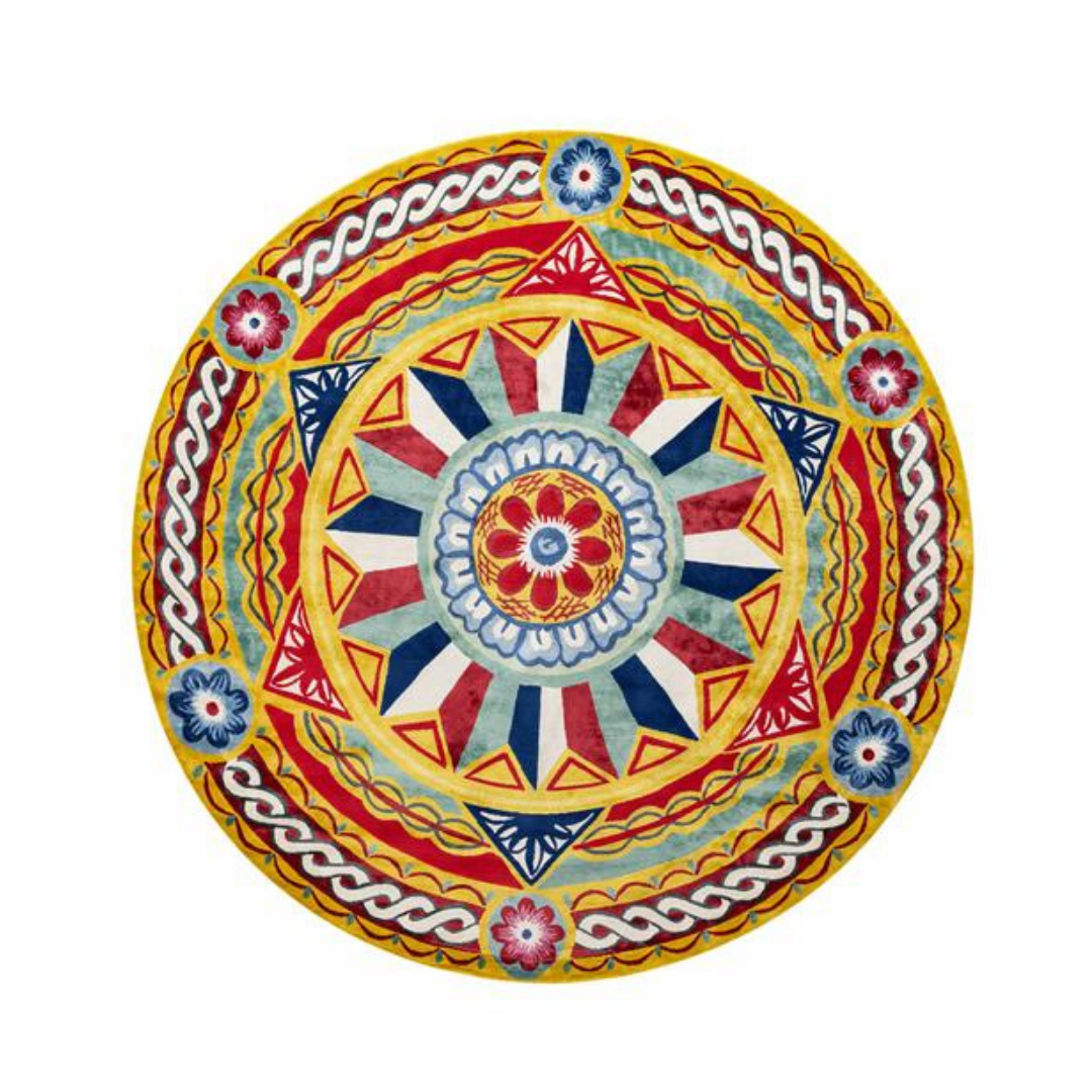 Dolce & Gabbana Casa furniture featuring Carretto or Blu Mediterraneo motifs at Royal Interiors Singapore.