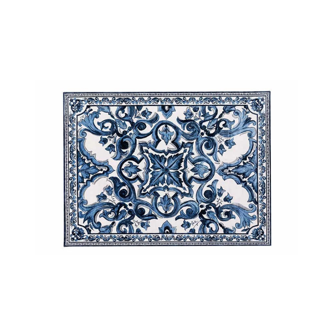 Dolce & Gabbana Casa furniture featuring Carretto or Blu Mediterraneo motifs at Royal Interiors Singapore.