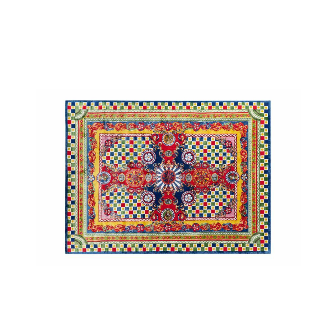 Dolce & Gabbana Casa furniture featuring Carretto or Blu Mediterraneo motifs at Royal Interiors Singapore.