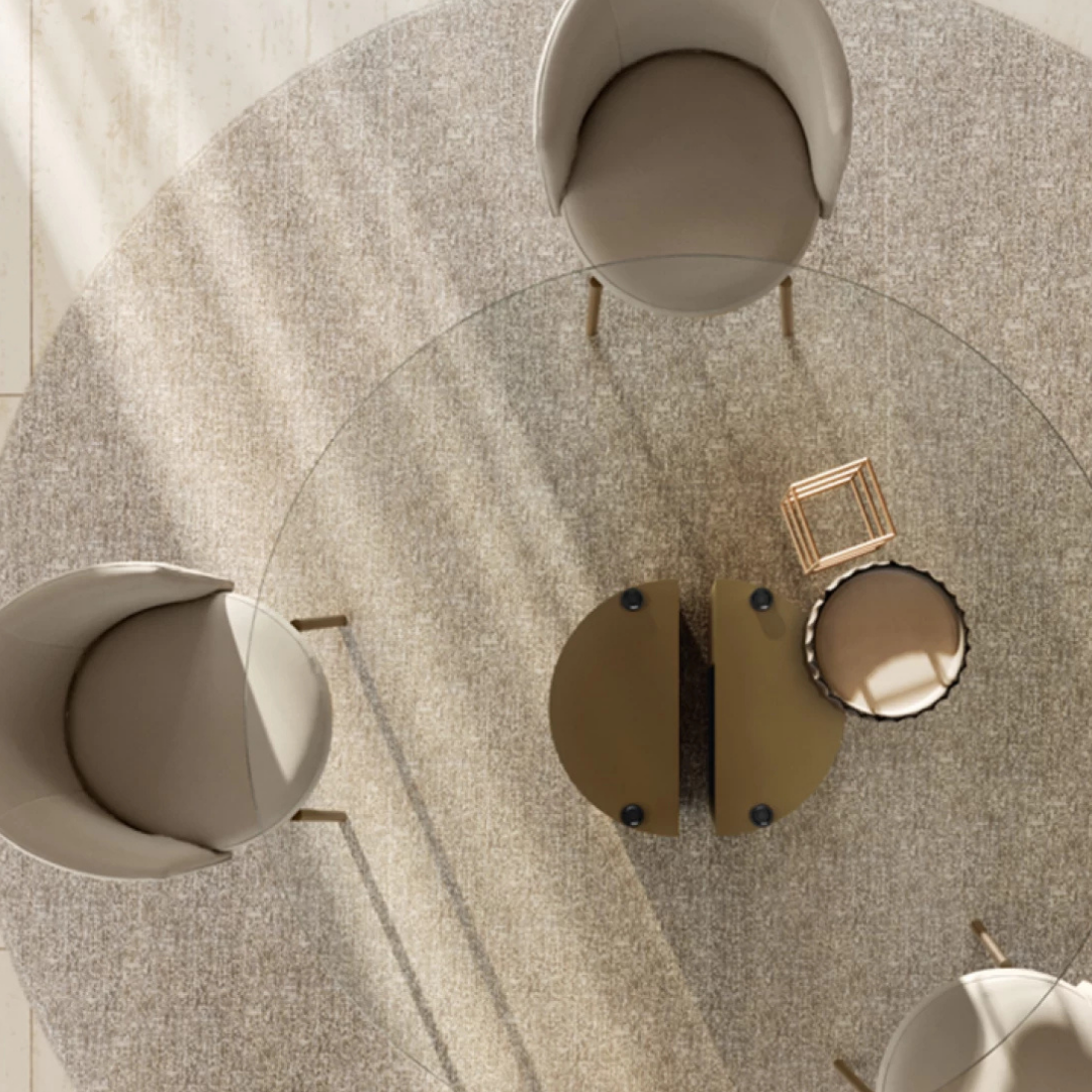 Eforma contemporary Italian furniture featuring sculptural tables and seating crafted in glass, marble, metal, and wood, displayed at Royal Interiors Singapore showroom