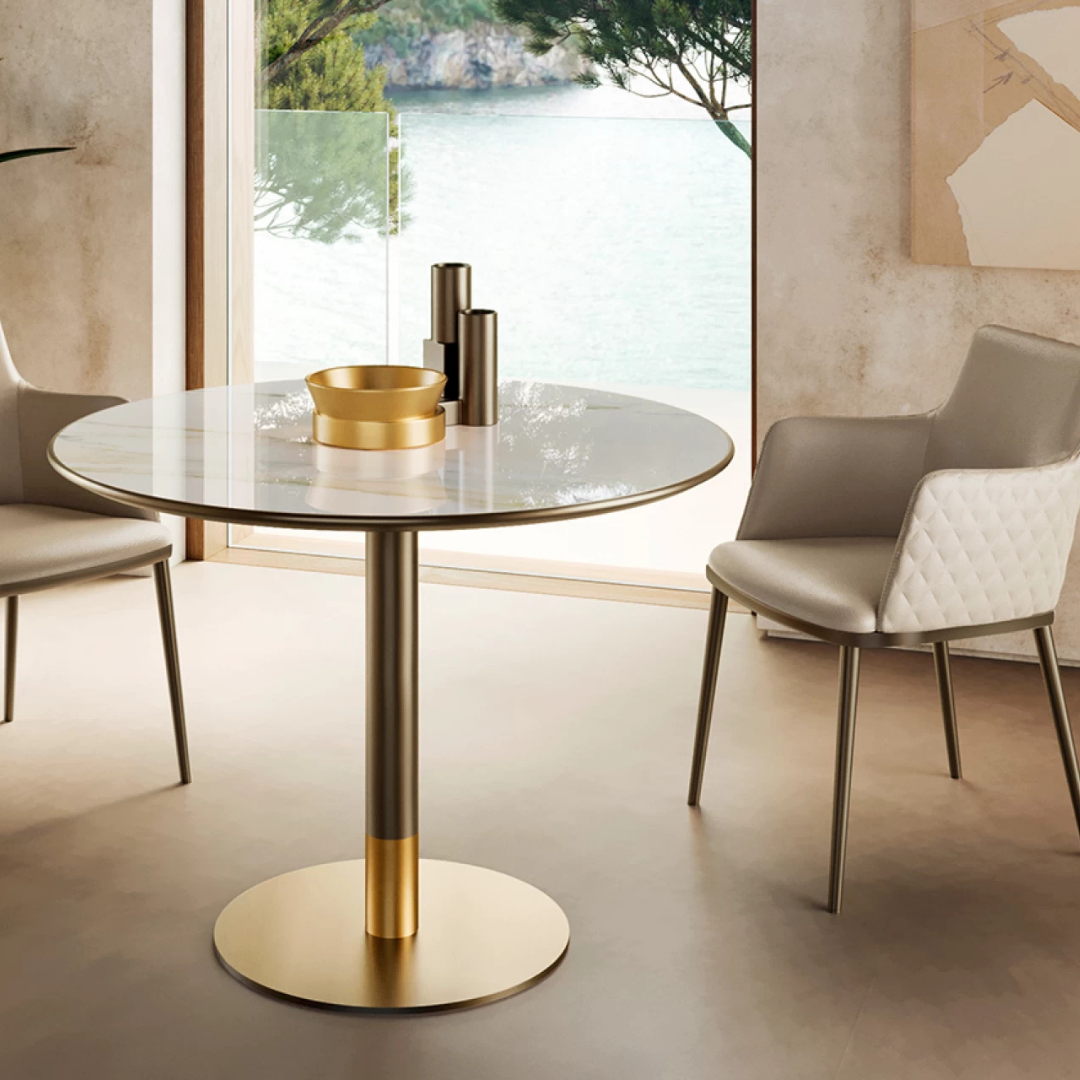 Eforma contemporary Italian furniture featuring sculptural tables and seating crafted in glass, marble, metal, and wood, displayed at Royal Interiors Singapore showroom
