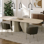 Eforma contemporary Italian furniture featuring sculptural tables and seating crafted in glass, marble, metal, and wood, displayed at Royal Interiors Singapore showroom