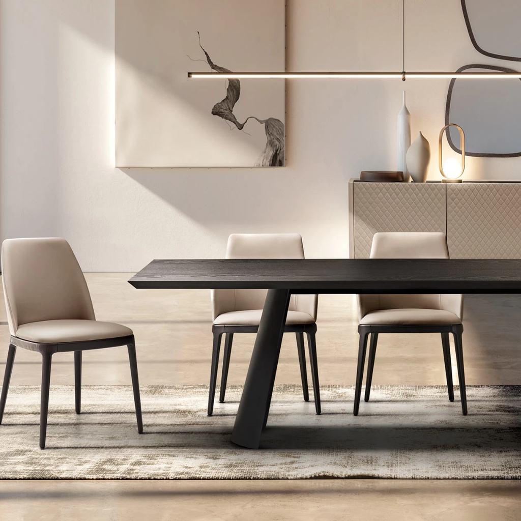 Eforma contemporary Italian furniture featuring sculptural tables and seating crafted in glass, marble, metal, and wood, displayed at Royal Interiors Singapore showroom