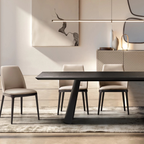 Eforma contemporary Italian furniture featuring sculptural tables and seating crafted in glass, marble, metal, and wood, displayed at Royal Interiors Singapore showroom