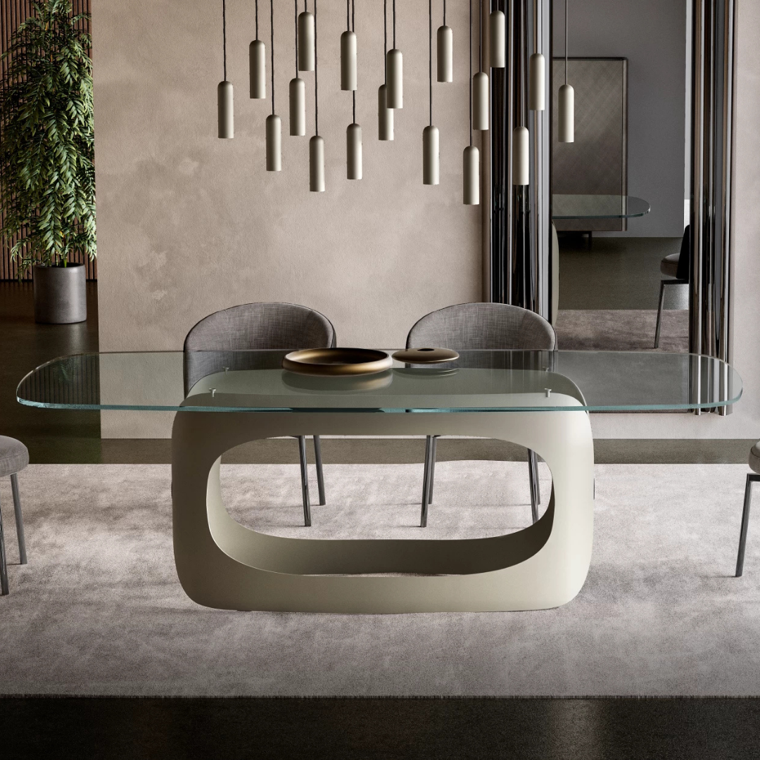 Eforma contemporary Italian furniture featuring sculptural tables and seating crafted in glass, marble, metal, and wood, displayed at Royal Interiors Singapore showroom