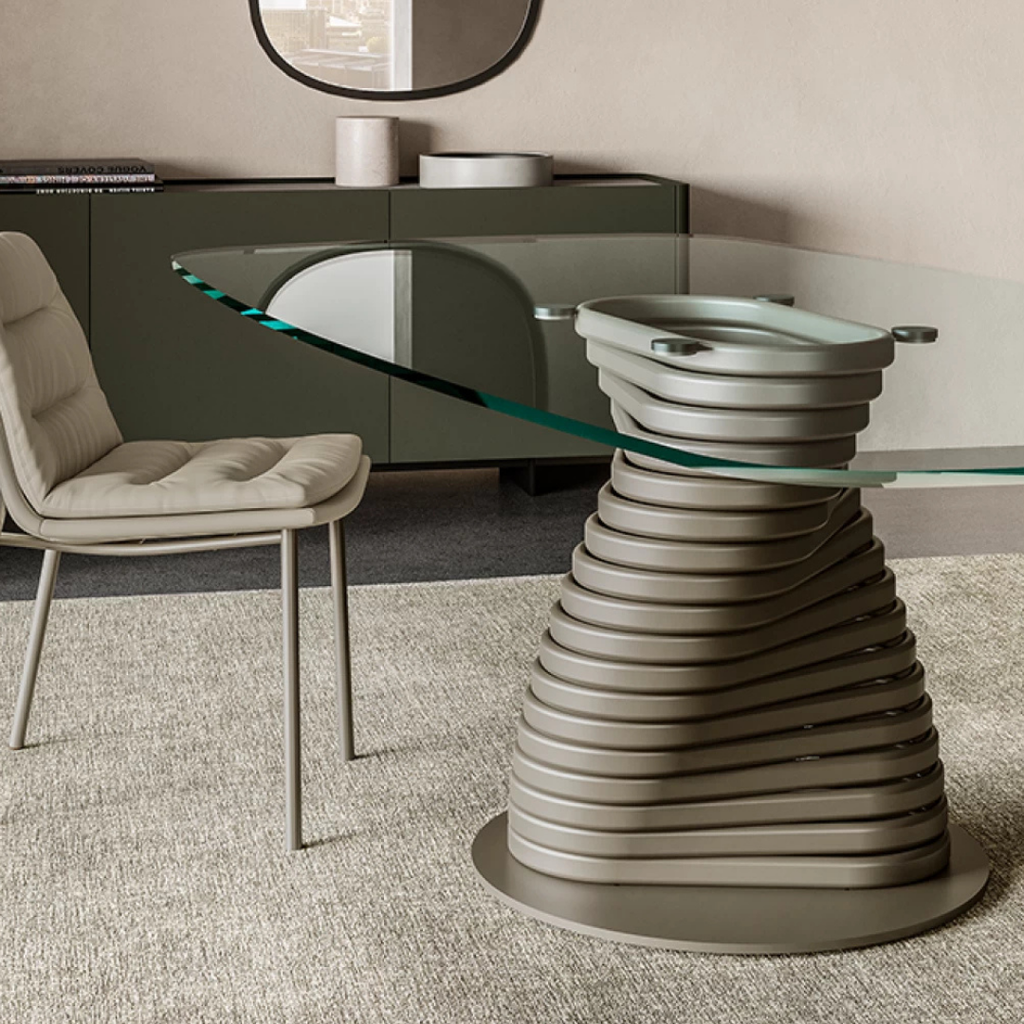 Eforma contemporary Italian furniture featuring sculptural tables and seating crafted in glass, marble, metal, and wood, displayed at Royal Interiors Singapore showroom