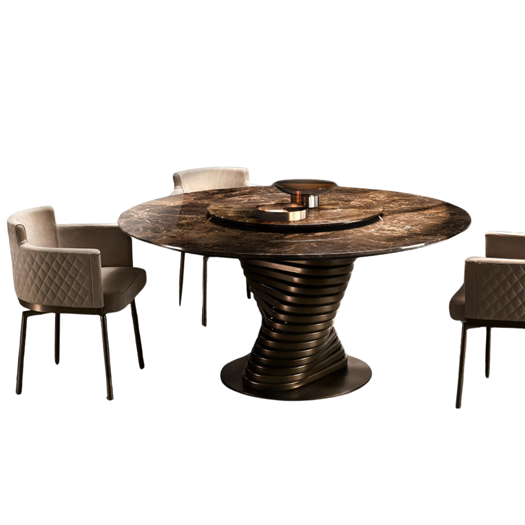 Eforma contemporary Italian furniture featuring sculptural tables and seating crafted in glass, marble, metal, and wood, displayed at Royal Interiors Singapore showroom