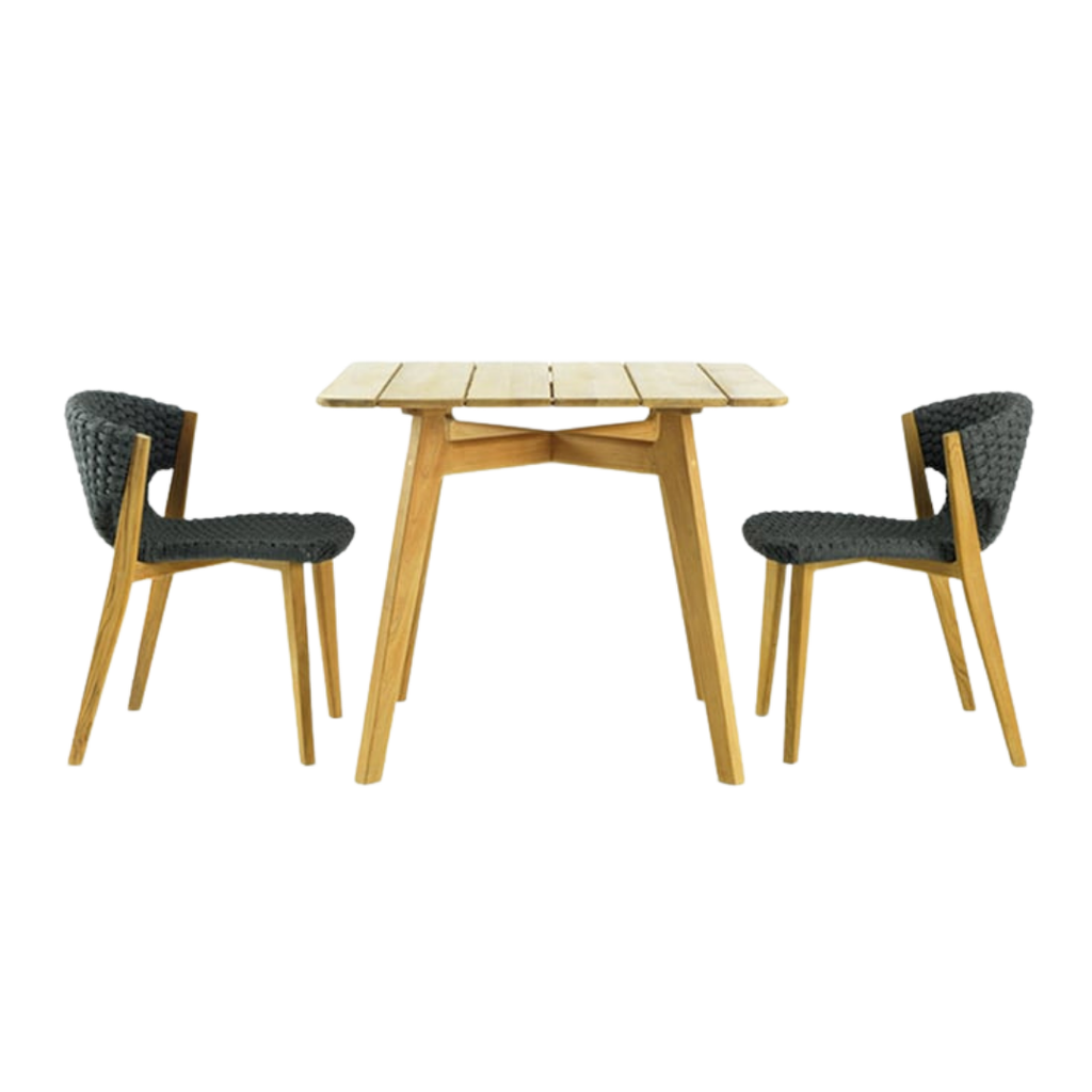 Ethimo Italian outdoor furniture in teak and refined finishes, displayed at Royal Interiors Singapore showroom