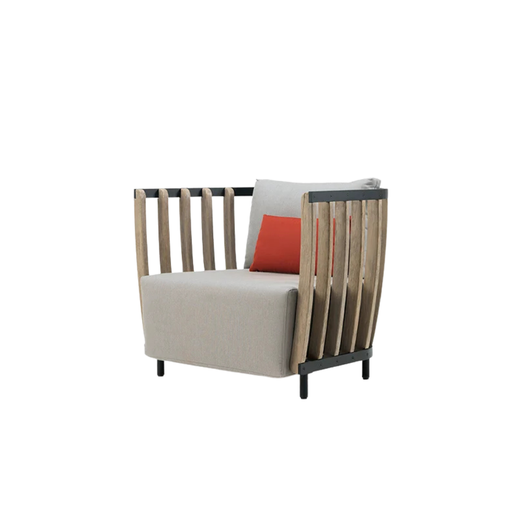 Ethimo Italian outdoor furniture in teak and refined finishes, displayed at Royal Interiors Singapore showroom