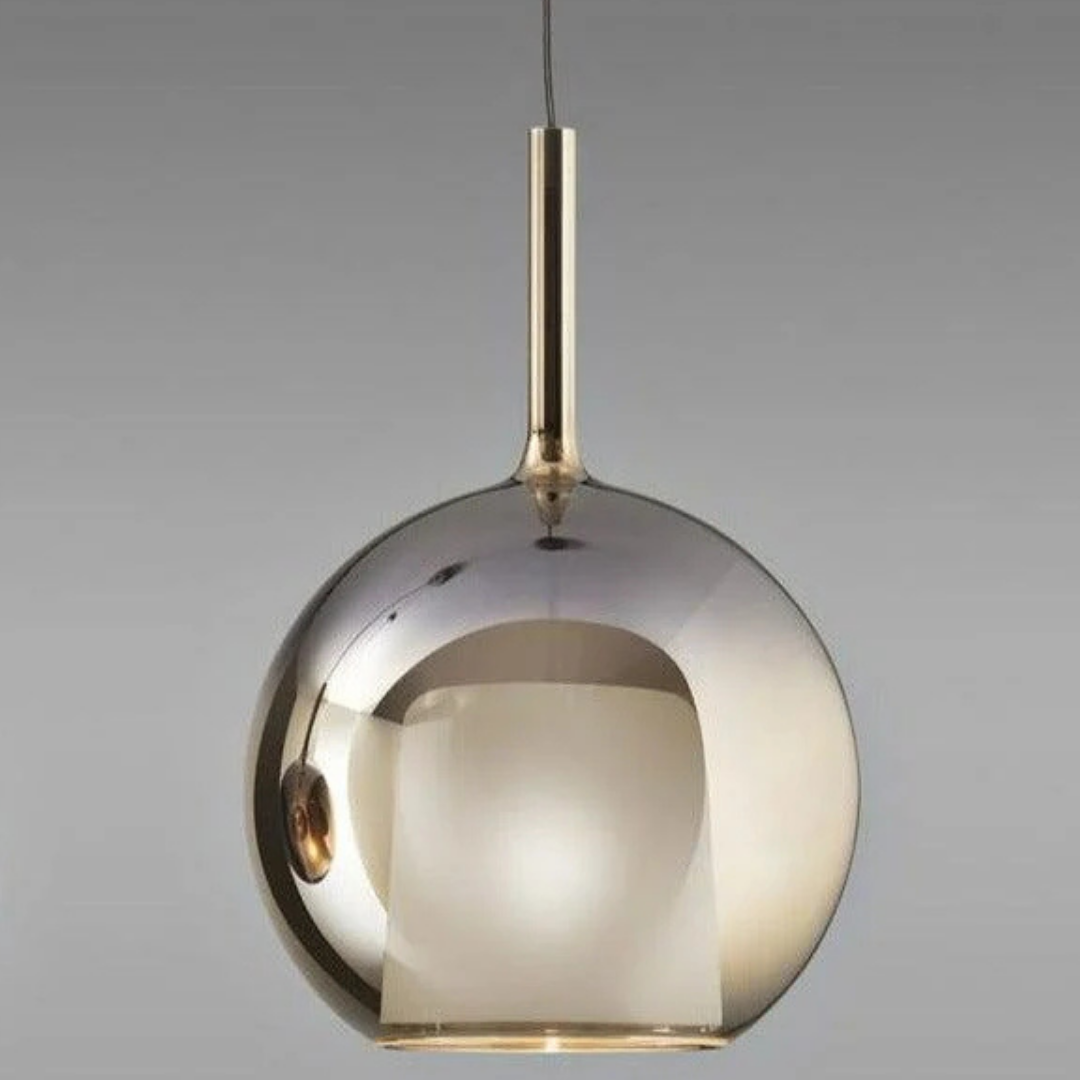 Penta Italian designer lighting featuring sculptural mirrored floor and pendant lights displayed in a luxury Singapore showroom