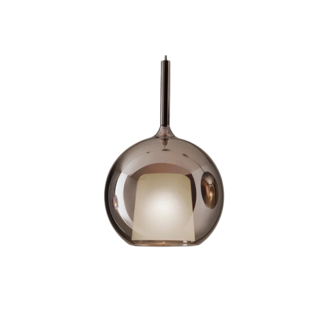 Penta Italian designer lighting featuring sculptural mirrored floor and pendant lights displayed in a luxury Singapore showroom