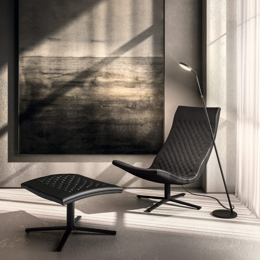 Penta Italian designer lighting featuring sculptural mirrored floor and pendant lights displayed in a luxury Singapore showroom