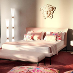 Versace Home furniture with signature Medusa and La Greca detailing, available at Royal Interiors Singapore.