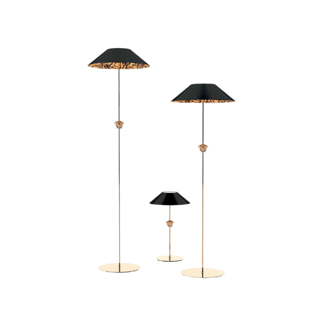 Versace Home furniture with signature Medusa and La Greca detailing, available at Royal Interiors Singapore.