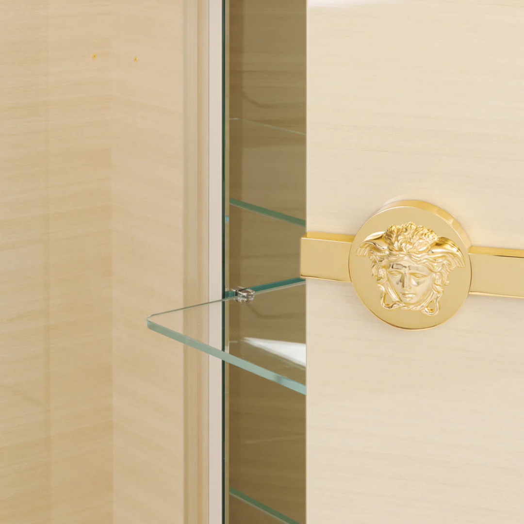 Versace Home furniture with signature Medusa and La Greca detailing, available at Royal Interiors Singapore.