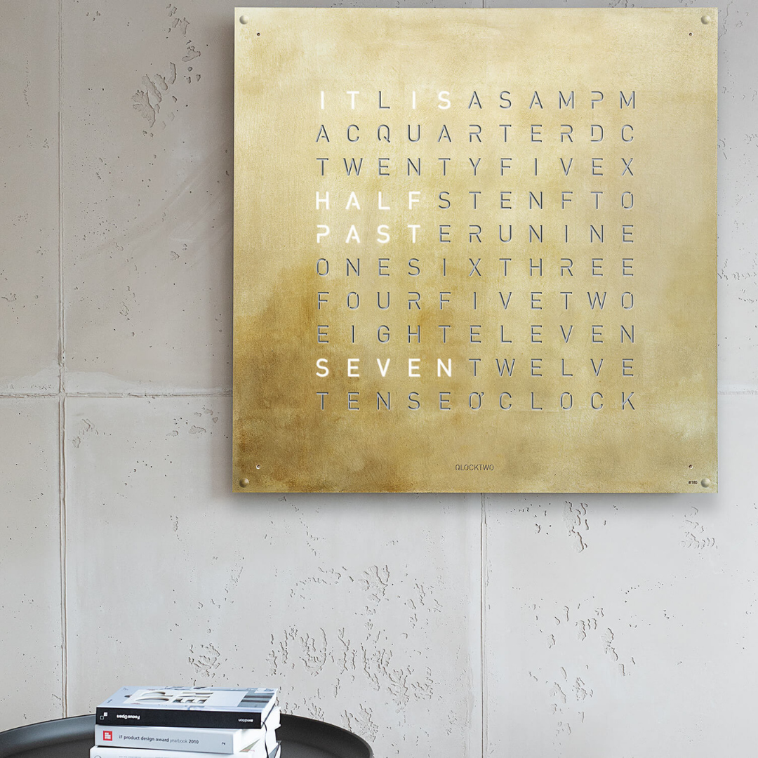 QLOCKTWO luxury word clock in contemporary interior setting, available at Royal Interiors Singapore