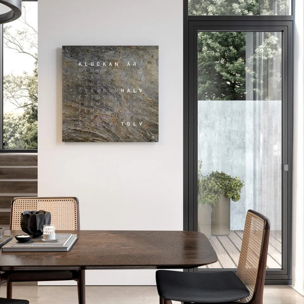 QLOCKTWO luxury word clock in contemporary interior setting, available at Royal Interiors Singapore