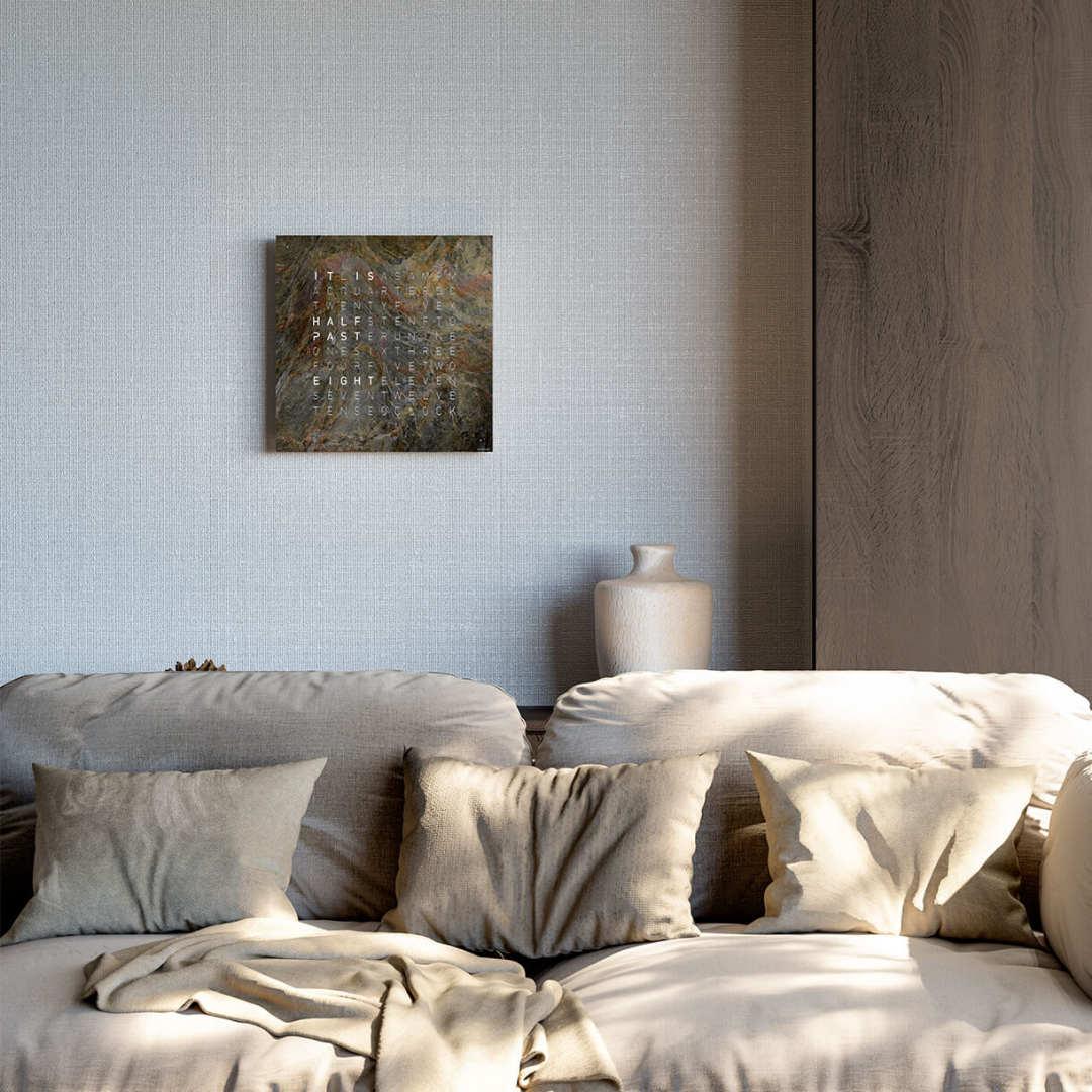 QLOCKTWO luxury word clock in contemporary interior setting, available at Royal Interiors Singapore
