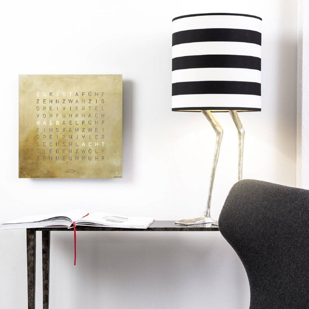 QLOCKTWO luxury word clock in contemporary interior setting, available at Royal Interiors Singapore